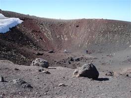 Silvesri Craters, on mt Etna: tourists inside the craters