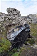Brennisteinsalda hiking in Landmannalaugar area: a black, glass-like obsidian lava flow
