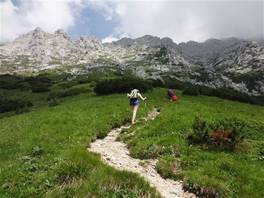 La Grigna - Guzzi route: a hikers with his 7 year old son