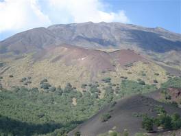 foto nel sentiero natura dei Monti Sartorius - Etna: l'intera filiera dei monti Sartorius, con alle spalle monte Frumento delle Concazze e il cratere centrale